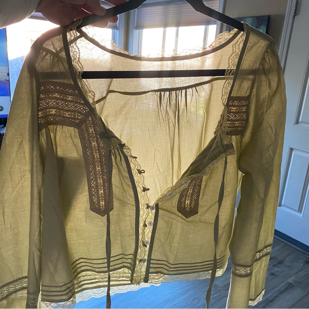 Bohemian Lace Trimmed Blouse - Olive